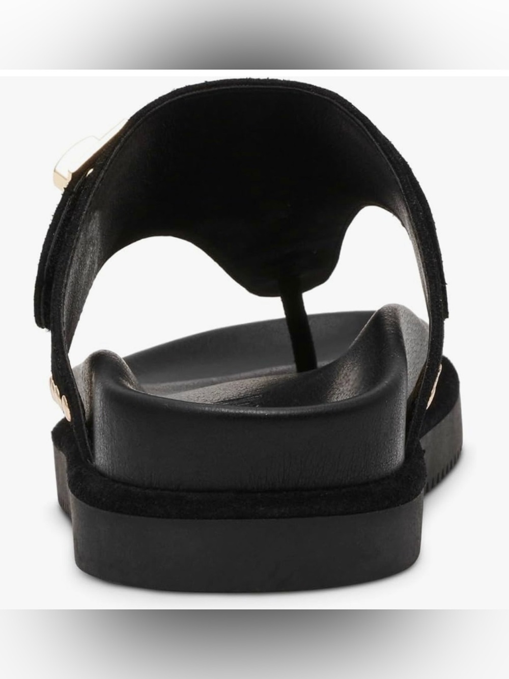 New Steve Madden Black Suede Toe-Post Sandals with Gold Hardware - Picture 6 of 10